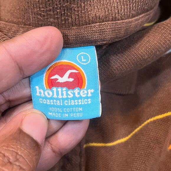 Vintage Hollister Polo Mens Large Brown Striped Slim Y2K 2000s Preppy Skater - Picture 3 of 5